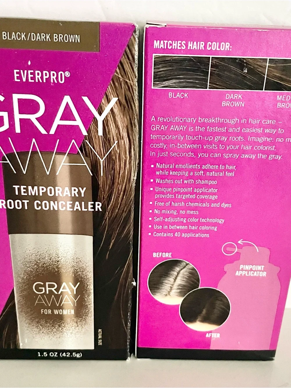 2 Packs of Gray Away Temporary Root Concealer - Black/Dark Brown